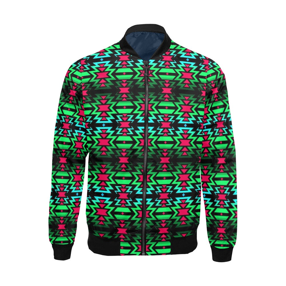 Black Fire and Cathode Green Bomber Jacket for Men