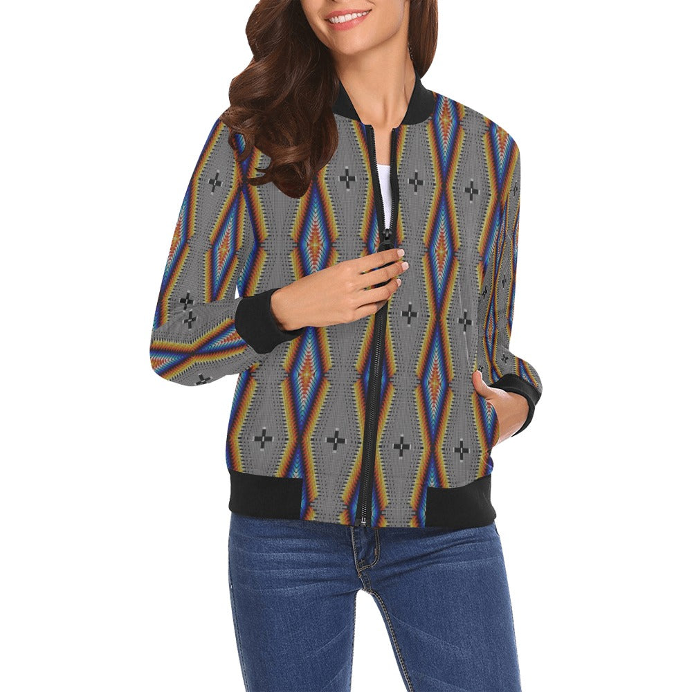 Diamond in the Bluff Grey All Over Print Bomber Jacket for Women