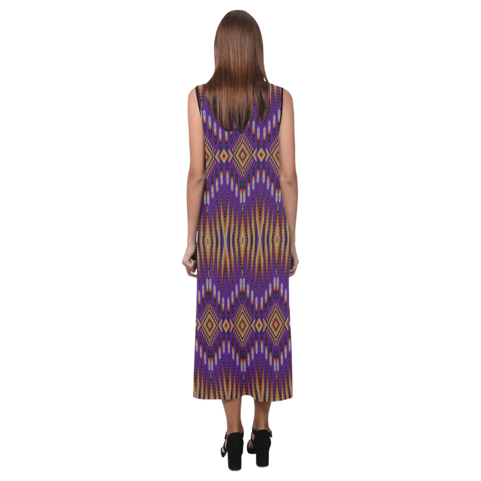 Fire Feather Purple Phaedra Sleeveless Open Fork Long Dress