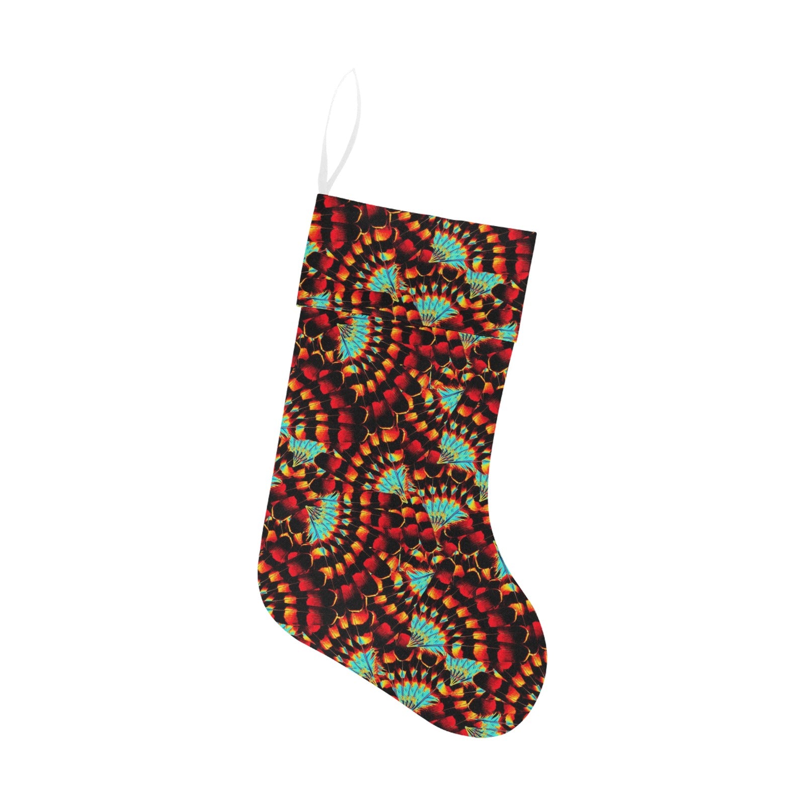 Hawk Feathers Fire and Turquoise Christmas Stocking