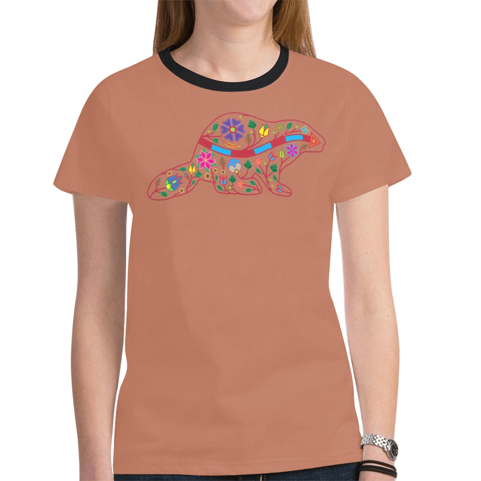 Floral Beaver Spirit Guide (Brown) T-shirt for Women