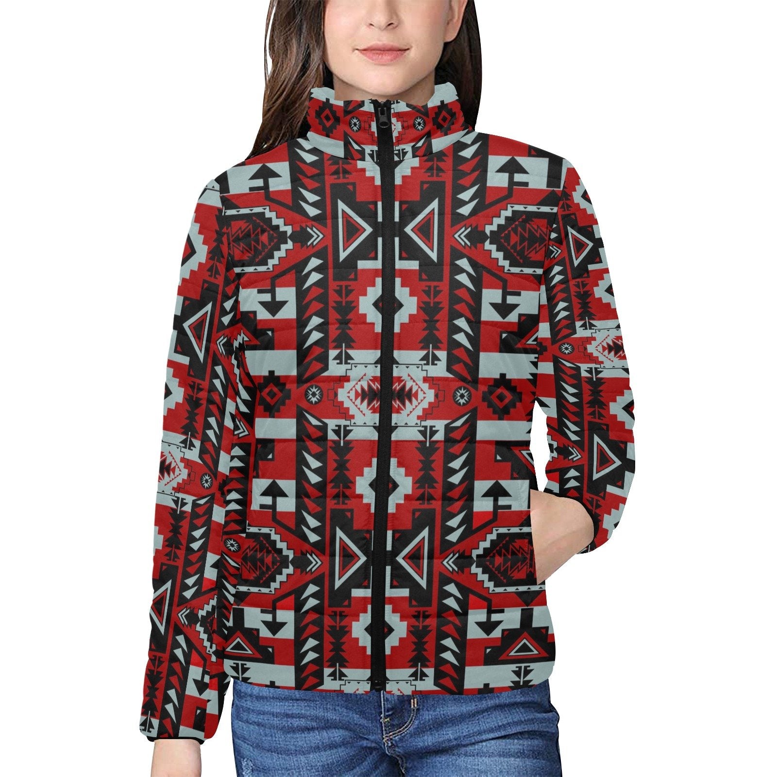 Chiefs Mountain Candy Sierra-Dark Women's Stand Collar Padded Jacket (Model H41) jacket e-joyer 