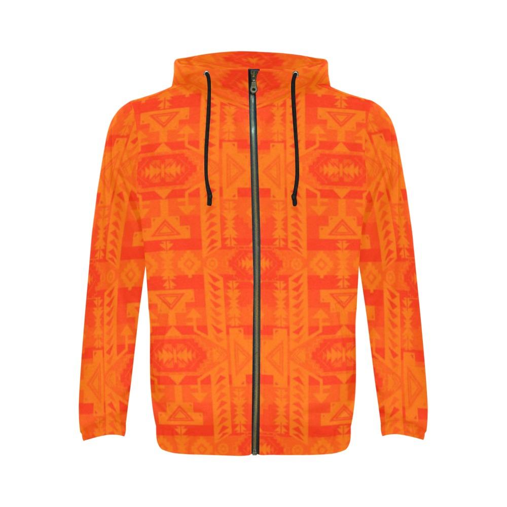 Chiefs Mountain Orange A feather for each All Over Print Full Zip Hoodie for Men (Model H14) All Over Print Full Zip Hoodie for Men (H14) e-joyer 