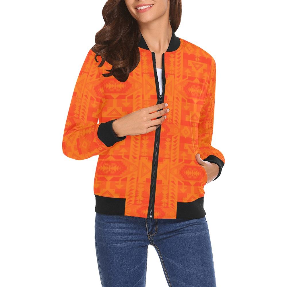 Chiefs Mountain Orange All Over Print Bomber Jacket for Women (Model H19) All Over Print Bomber Jacket for Women (H19) e-joyer 