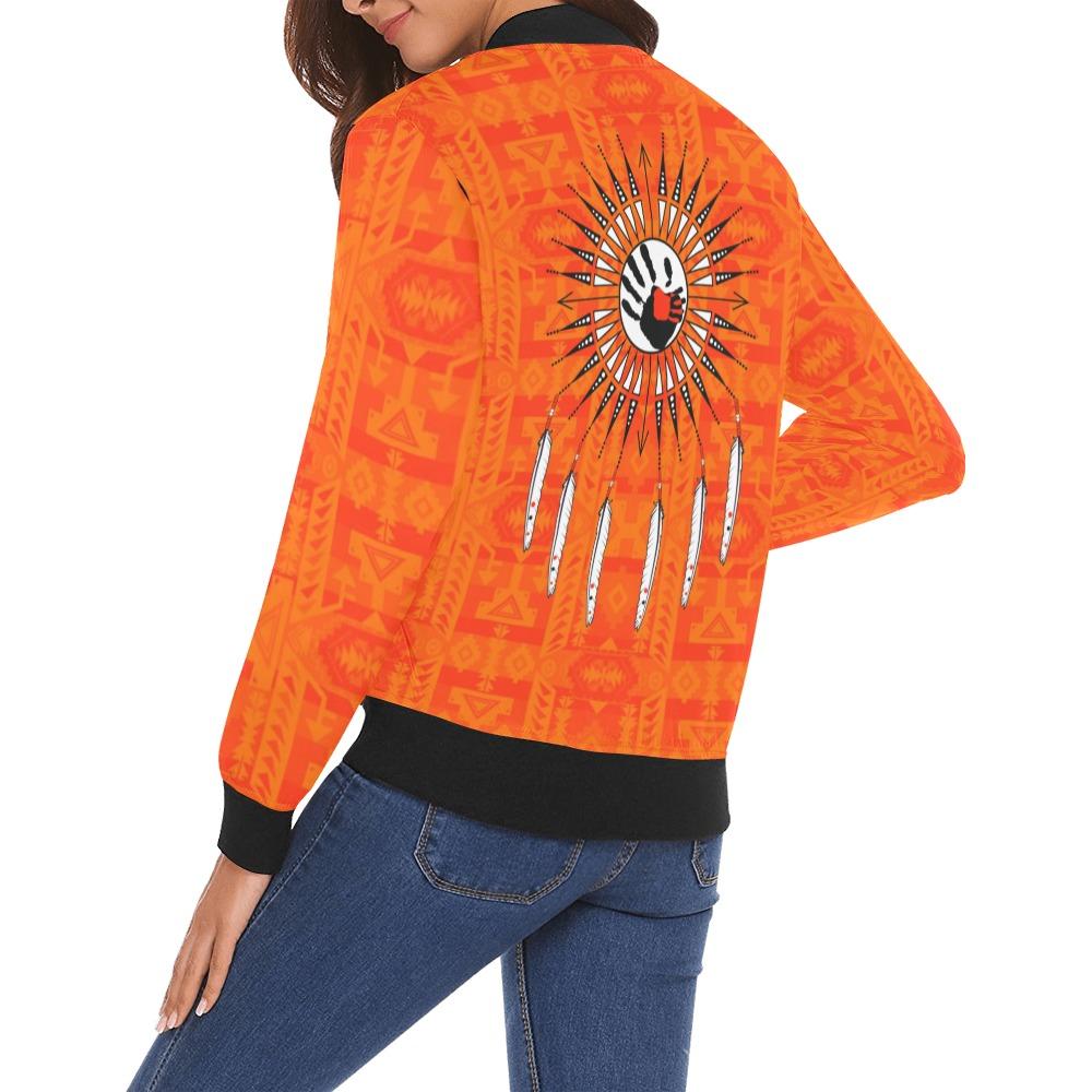 Chiefs Mountain Orange Feather Directions All Over Print Bomber Jacket for Women (Model H19) All Over Print Bomber Jacket for Women (H19) e-joyer 