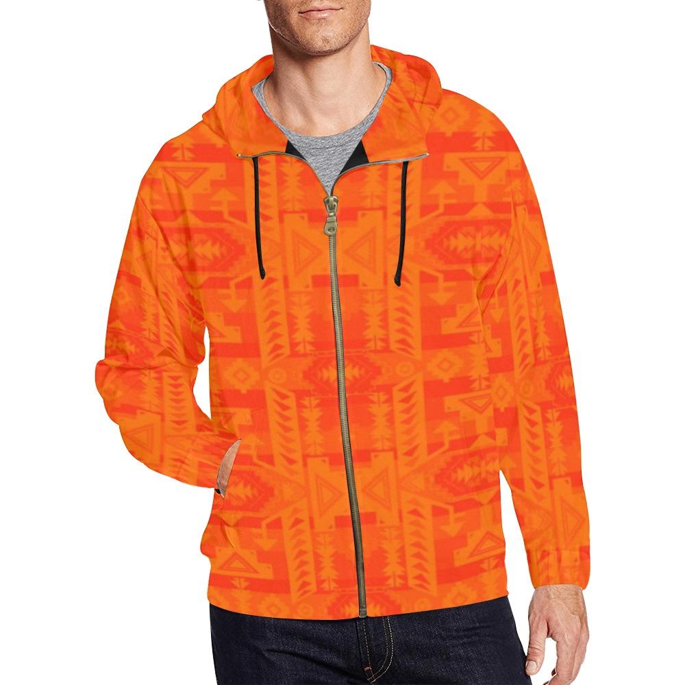 Chiefs Mountain Orange Feather Directions All Over Print Full Zip Hoodie for Men (Model H14) All Over Print Full Zip Hoodie for Men (H14) e-joyer 
