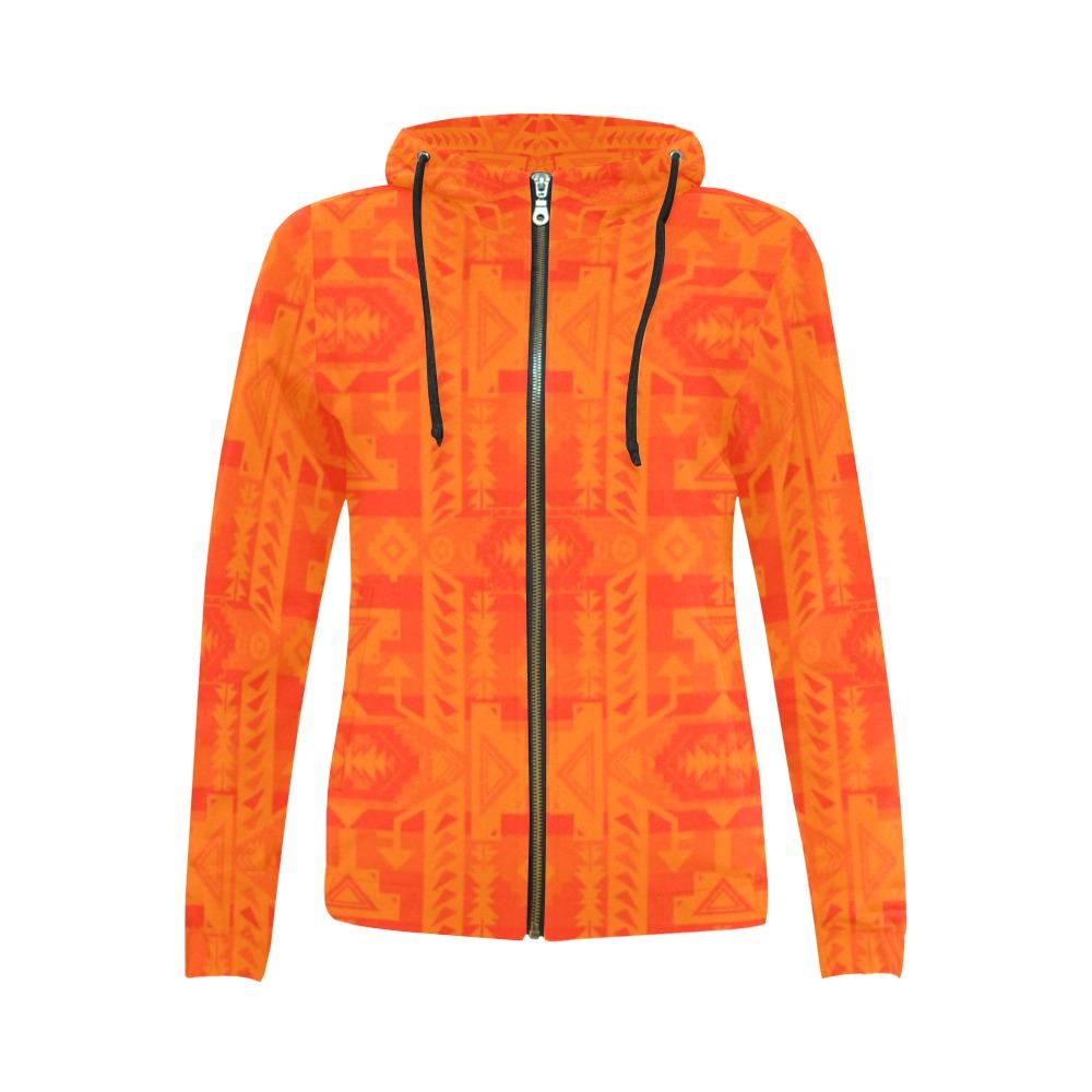 Chiefs Mountain Orange Feather Directions All Over Print Full Zip Hoodie for Women (Model H14) All Over Print Full Zip Hoodie for Women (H14) e-joyer 