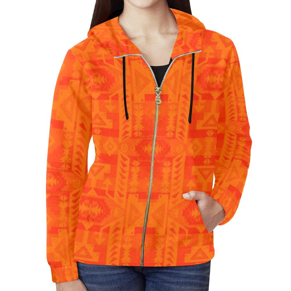 Chiefs Mountain Orange Feather Directions All Over Print Full Zip Hoodie for Women (Model H14) All Over Print Full Zip Hoodie for Women (H14) e-joyer 