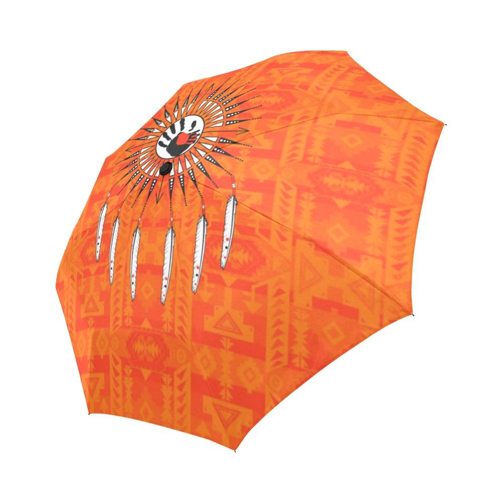 Chiefs Mountain Orange Feather Directions Auto-Foldable Umbrella (Model U04) Auto-Foldable Umbrella e-joyer 