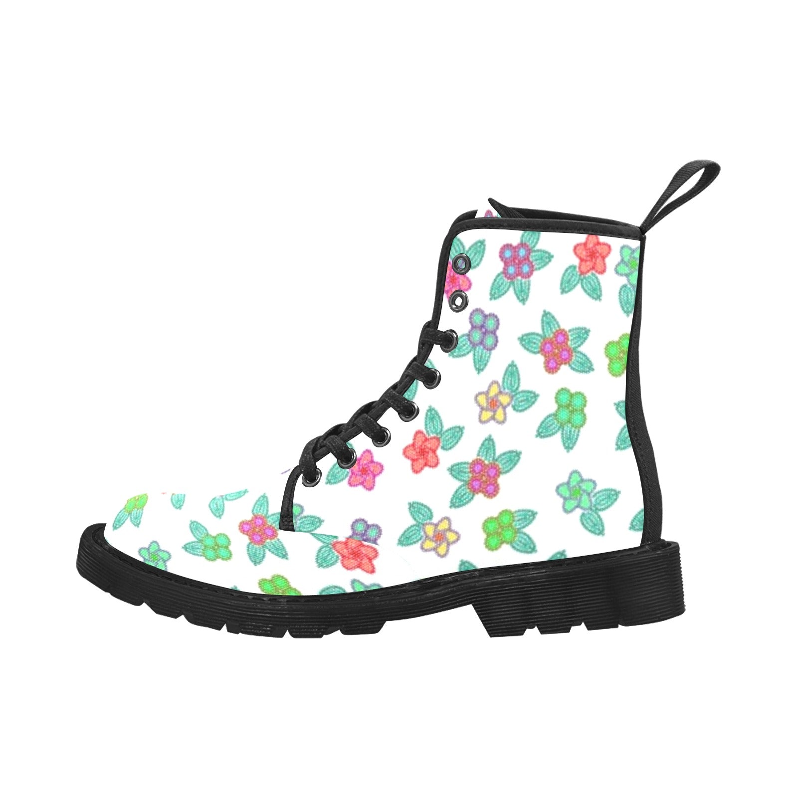 Berry Flowers White Boots for Women (Black)