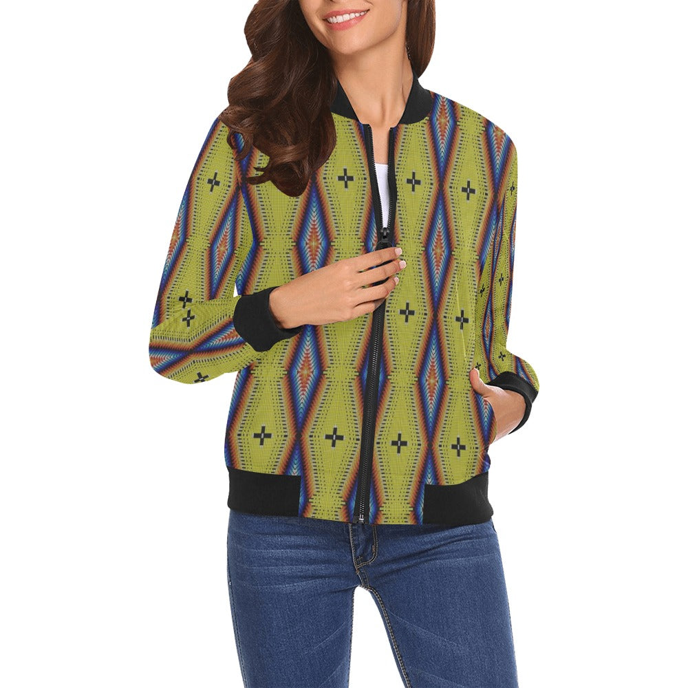 Diamond in the Bluff Yellow All Over Print Bomber Jacket for Women