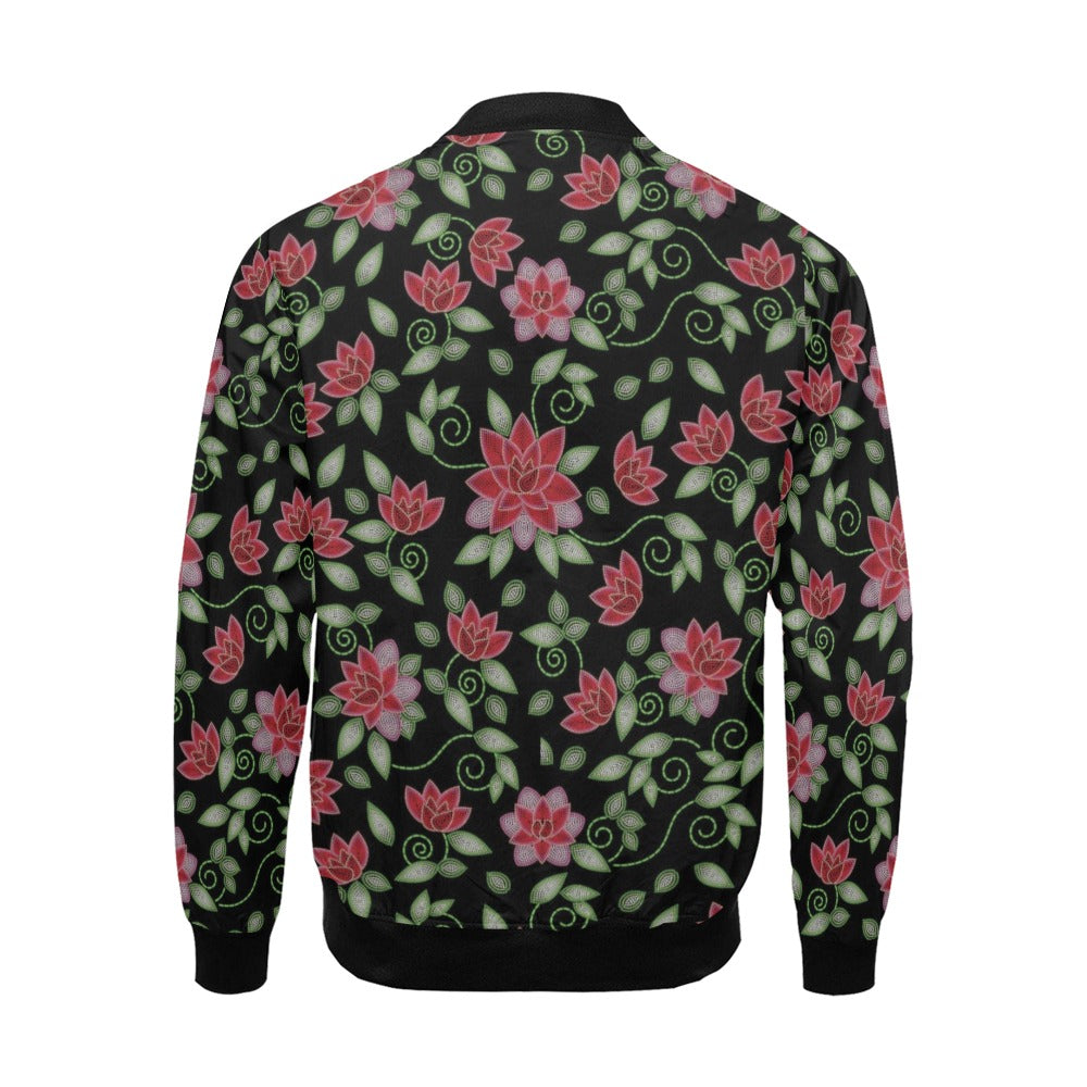 Red Beaded Rose Bomber Jacket for Men