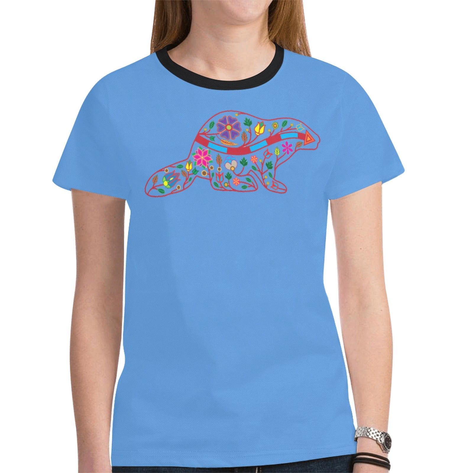 Floral Beaver Spirit Guide (Blue) T-shirt for Women