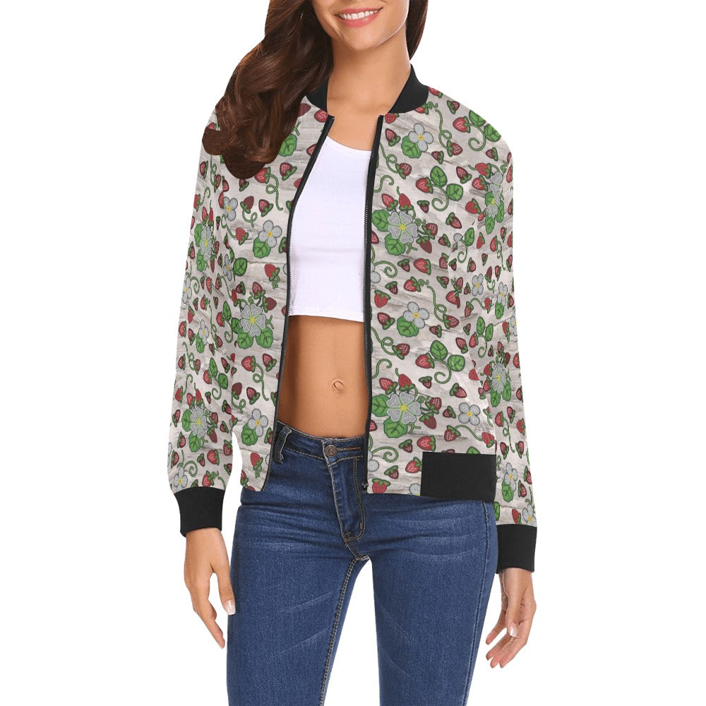 Strawberry Dreams Bright Birch All Over Print Bomber Jacket for Women