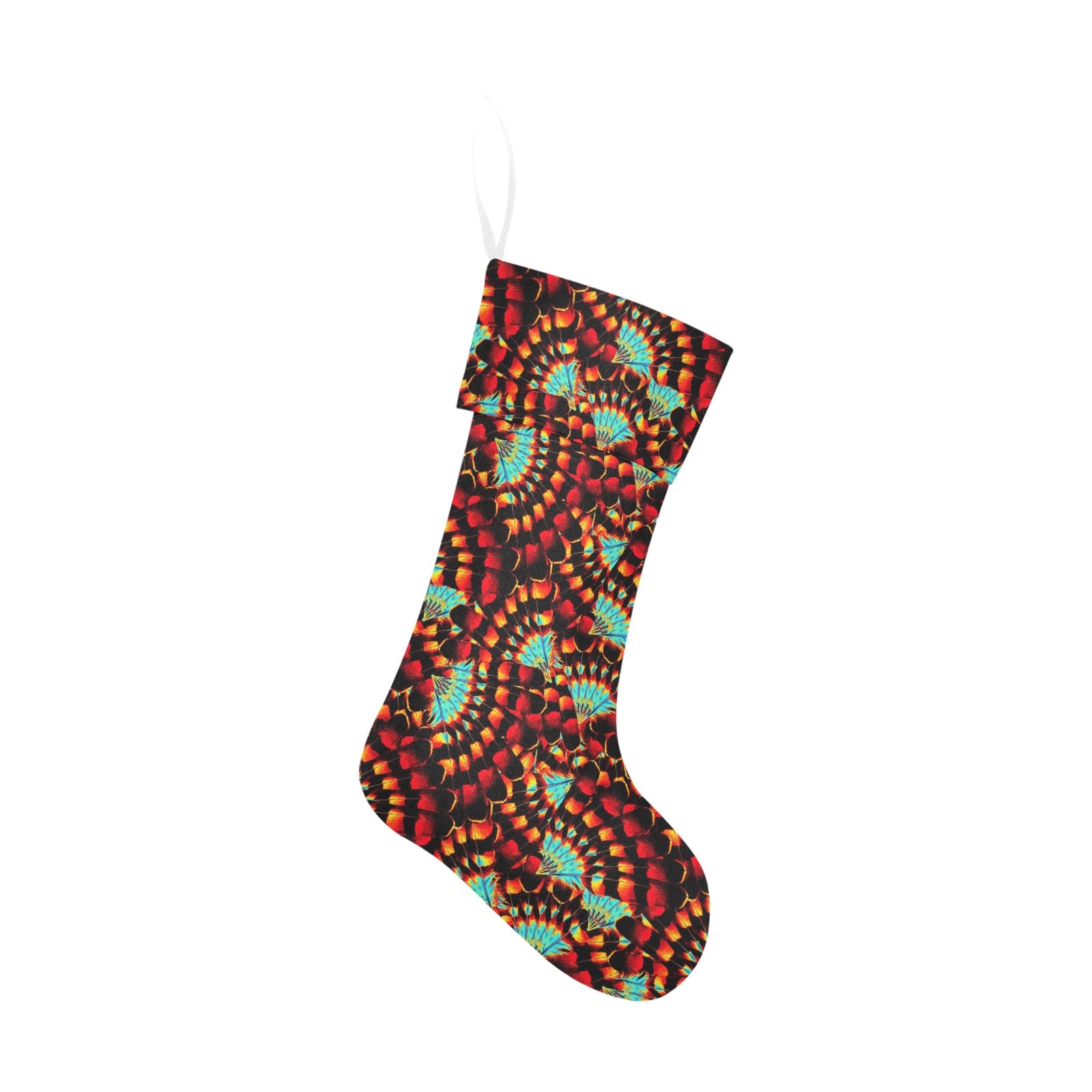 Hawk Feathers Fire and Turquoise Christmas Stocking