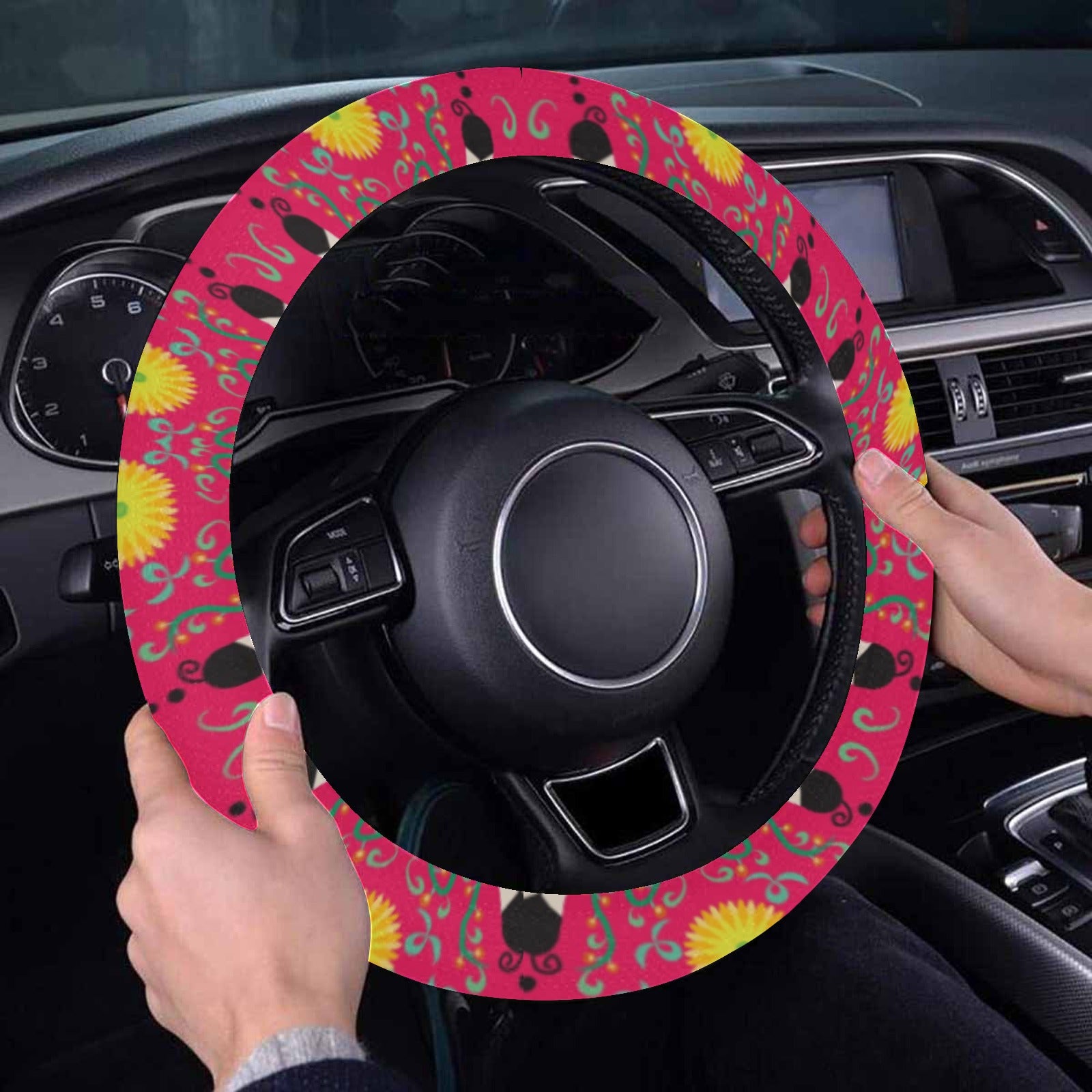 New Growth Pink Steering Wheel Cover with Elastic Edge
