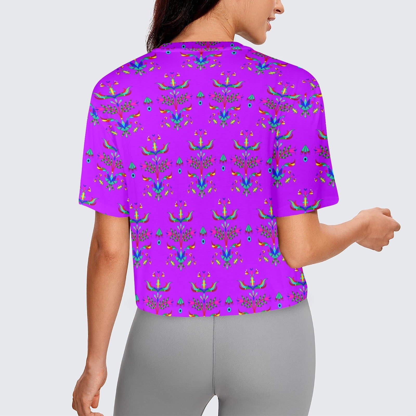 Dakota Damask Purple Women's Cropped T-shirt