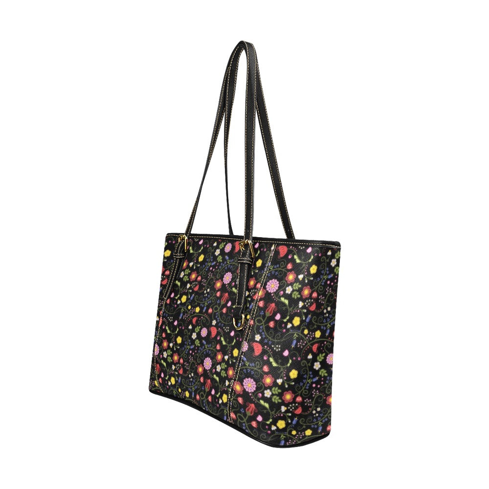 Nipin Blossom Midnight Leather Tote Bag/Large