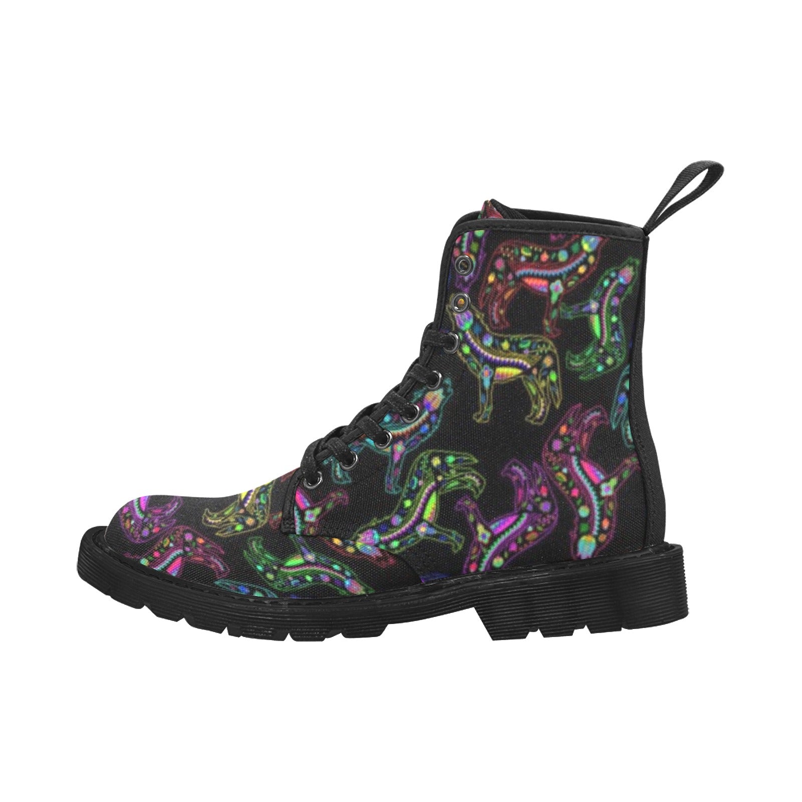 Neon Floral Wolves Boots for Men (Black)