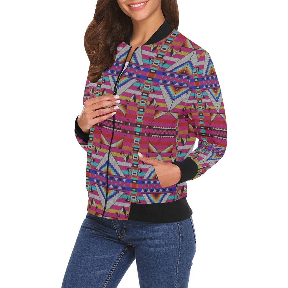 Medicine Blessing Pink All Over Print Bomber Jacket for Women