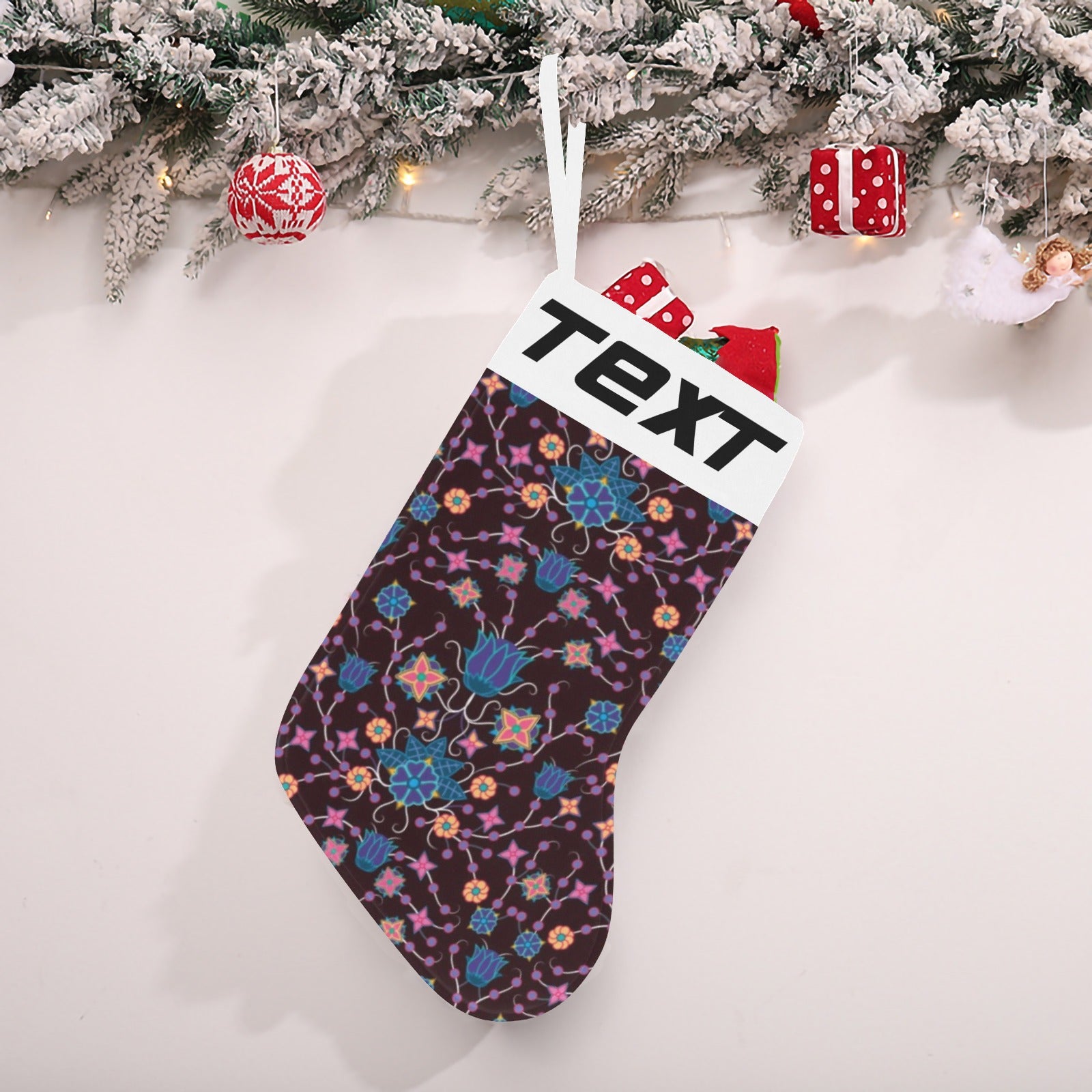 Floral Damask Purple Christmas Stocking (Custom Text on The Top)