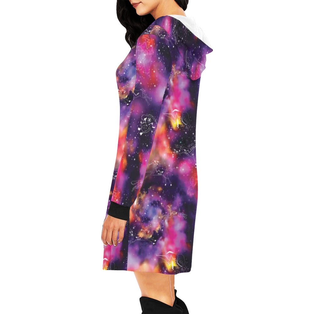 Animal Ancestors 9 Cosmic Swirl Purple and Red Hoodie Dress