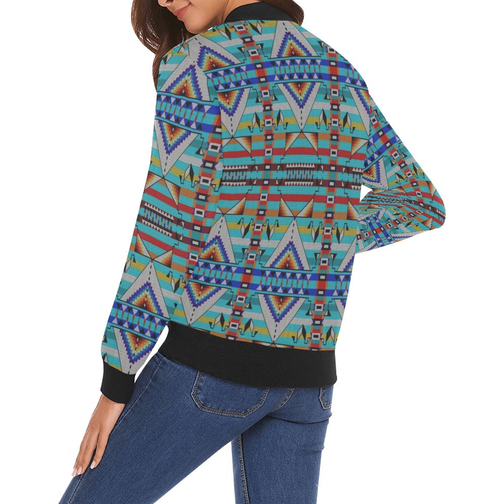 Medicine Blessing Turquoise All Over Print Bomber Jacket for Women