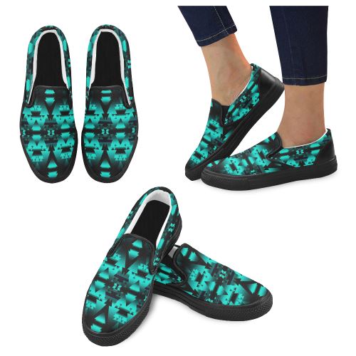 Dark-Deep Lake-Winter-Camp Women's Unusual Slip-on Canvas Shoes (Model 019) Women's Unusual Slip-on Canvas Shoes (019) e-joyer 