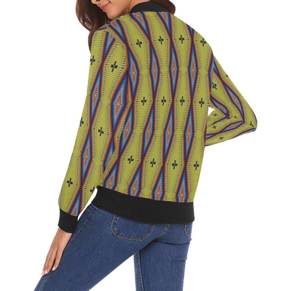 Diamond in the Bluff Yellow All Over Print Bomber Jacket for Women