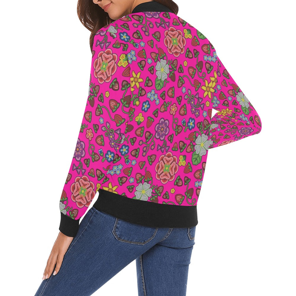 Berry Pop Blush All Over Print Bomber Jacket for Women