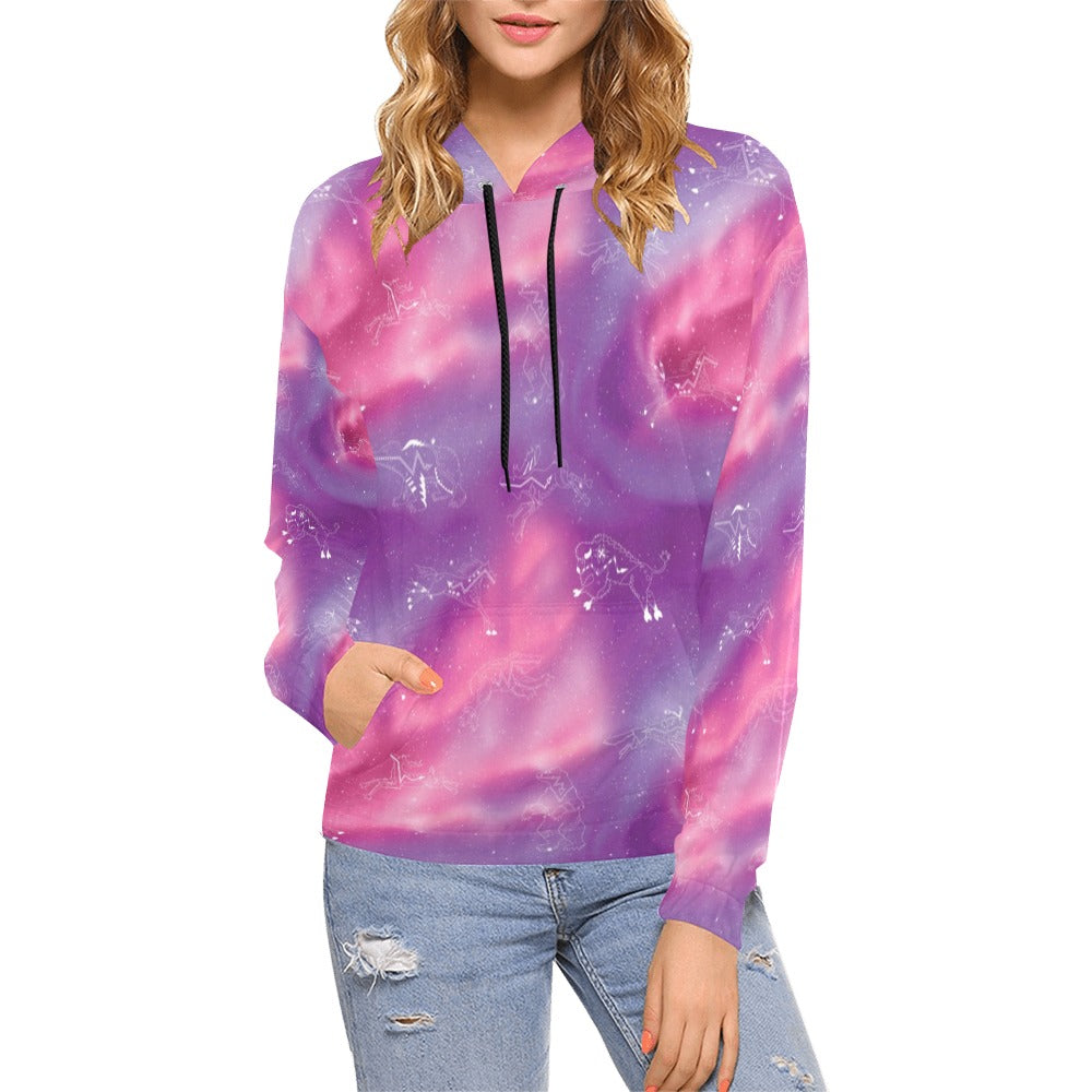 Animal Ancestors 7 Aurora Gases Pink and Purple Hoodie for Women (USA Size) (Model H13)