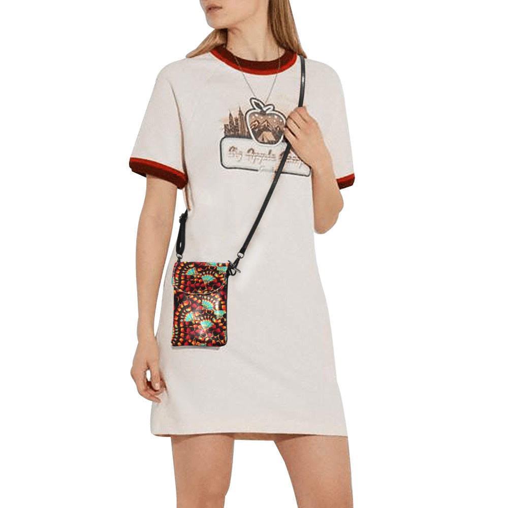 Hawk Feathers Fire and Turquoise Small Cell Phone Purse