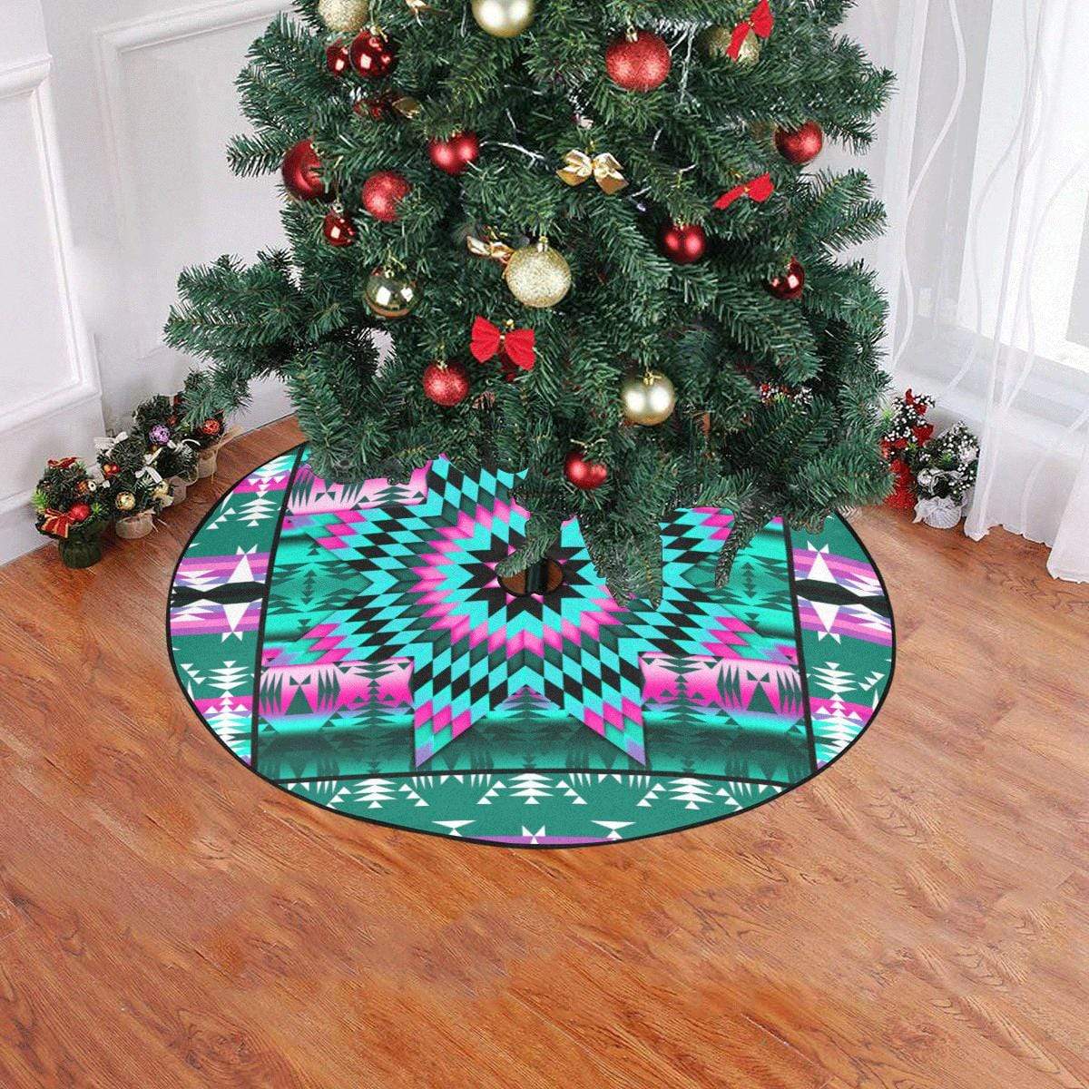 Deep Lake and Sunset Star Christmas Tree Skirt 47" x 47" Christmas Tree Skirt e-joyer 