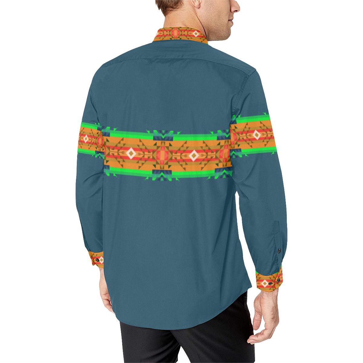 Denim Blanket Strip-1 Men's All Over Print Casual Dress Shirt (Model T61) Men's Dress Shirt (T61) e-joyer 