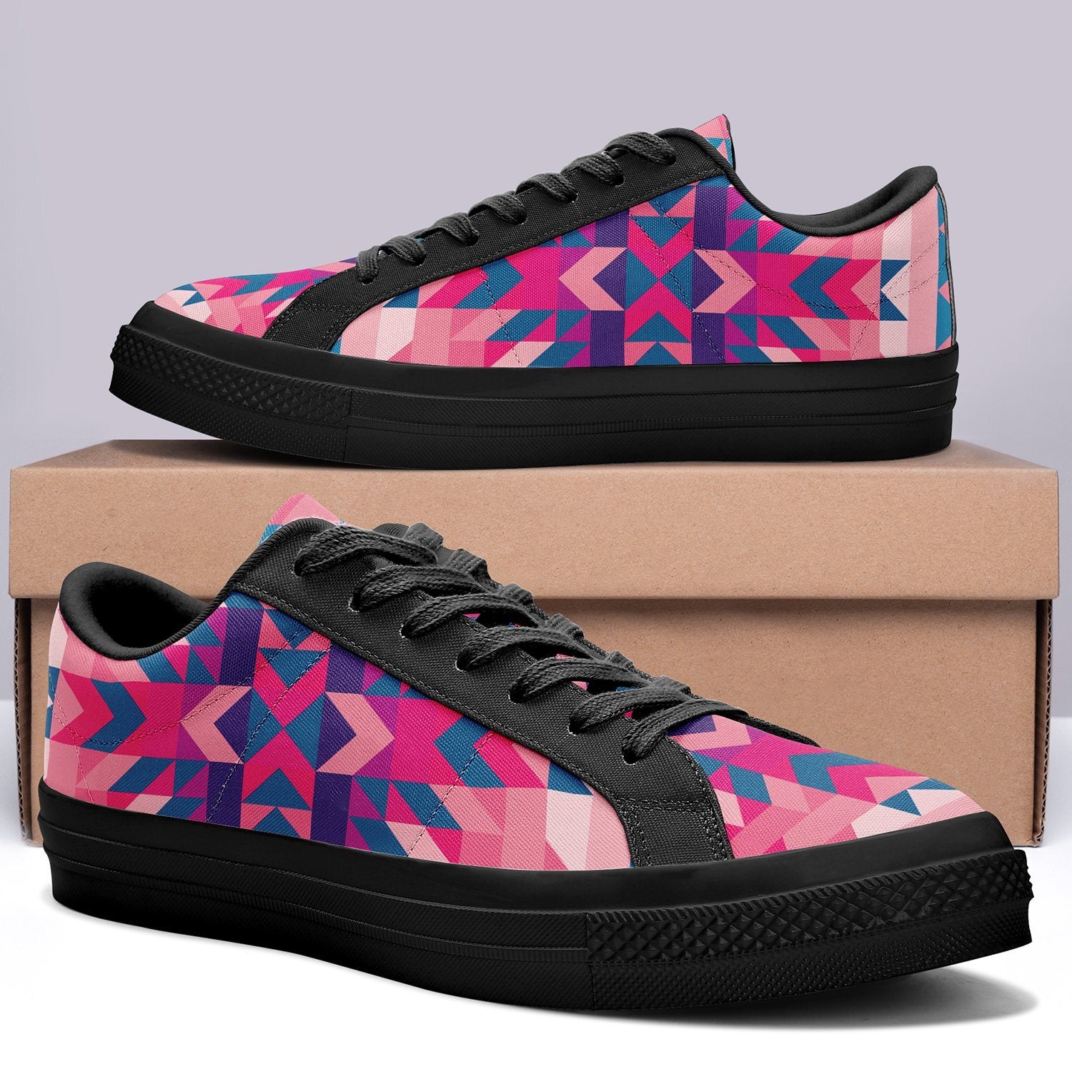 Desert Geo Blue Aapisi Low Top Canvas Shoes Black Sole aapisi Herman 