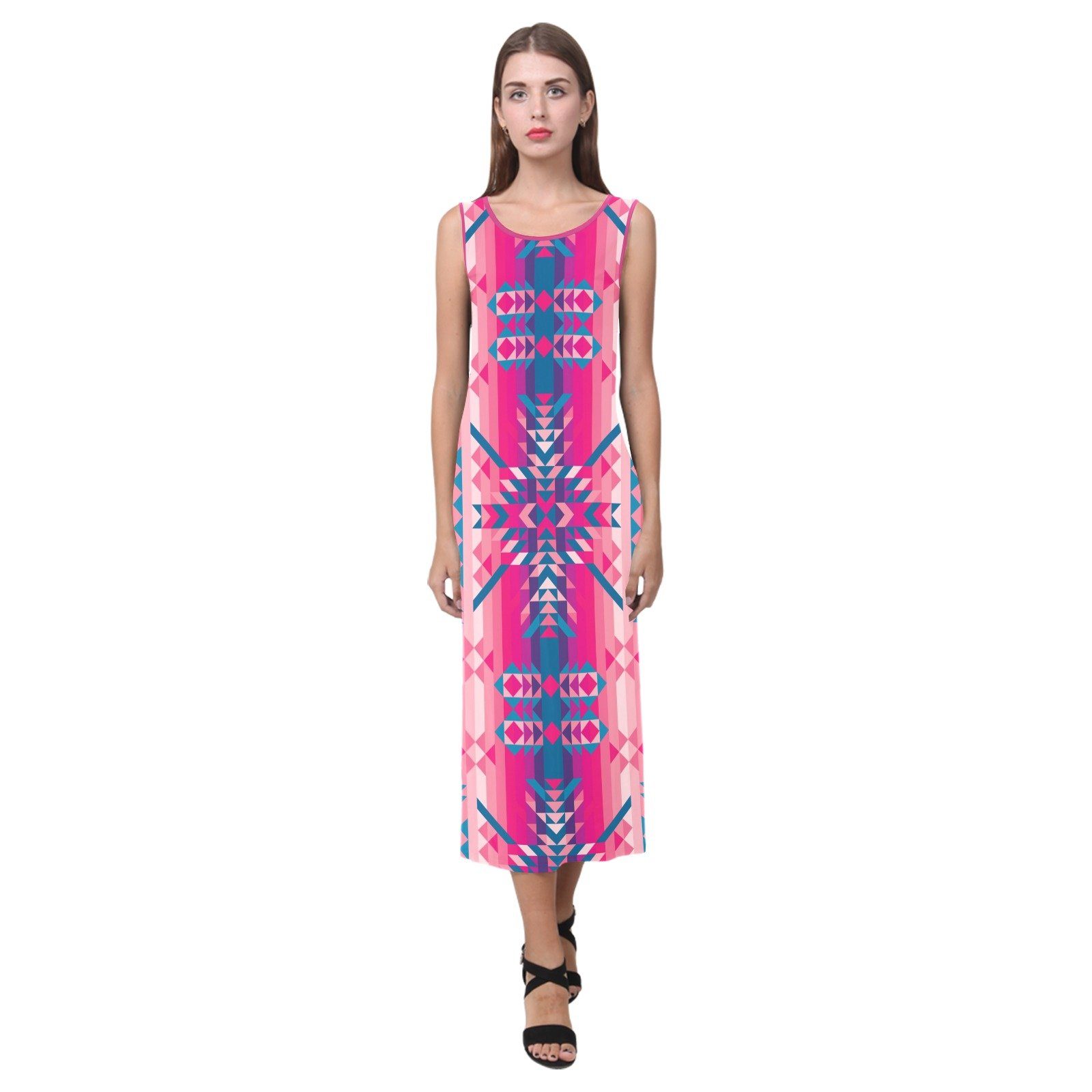 Desert Geo Blue Phaedra Sleeveless Open Fork Long Dress (Model D08) Phaedra Sleeveless Open Fork Long Dress (D08) e-joyer 