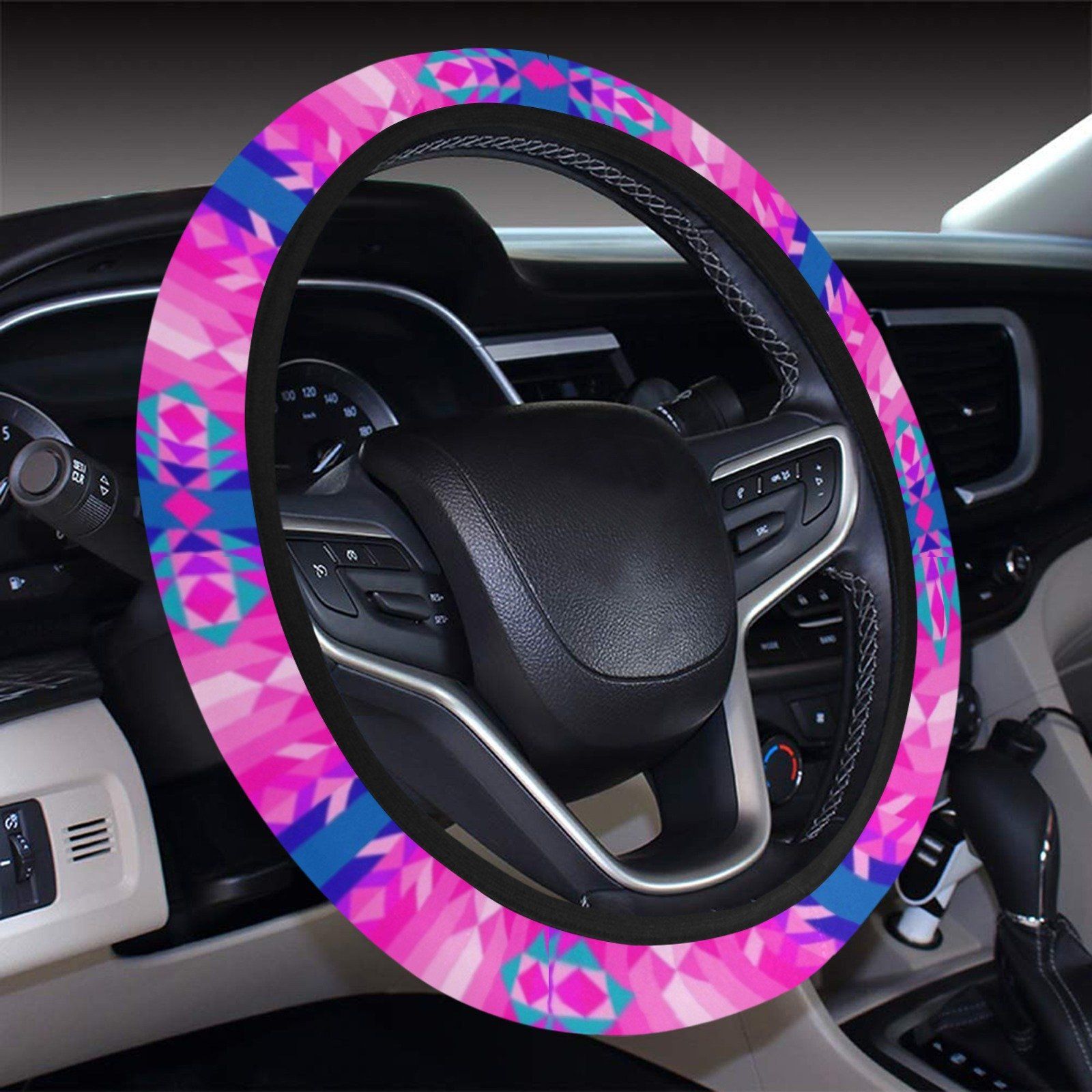 Desert Geo Blue Steering Wheel Cover with Elastic Edge Steering Wheel Cover with Elastic Edge e-joyer 