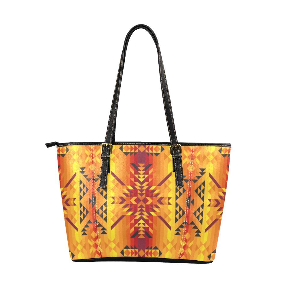 Desert Geo Yellow Red Leather Tote Bag/Large (Model 1640) Leather Tote Bag (1640) e-joyer 