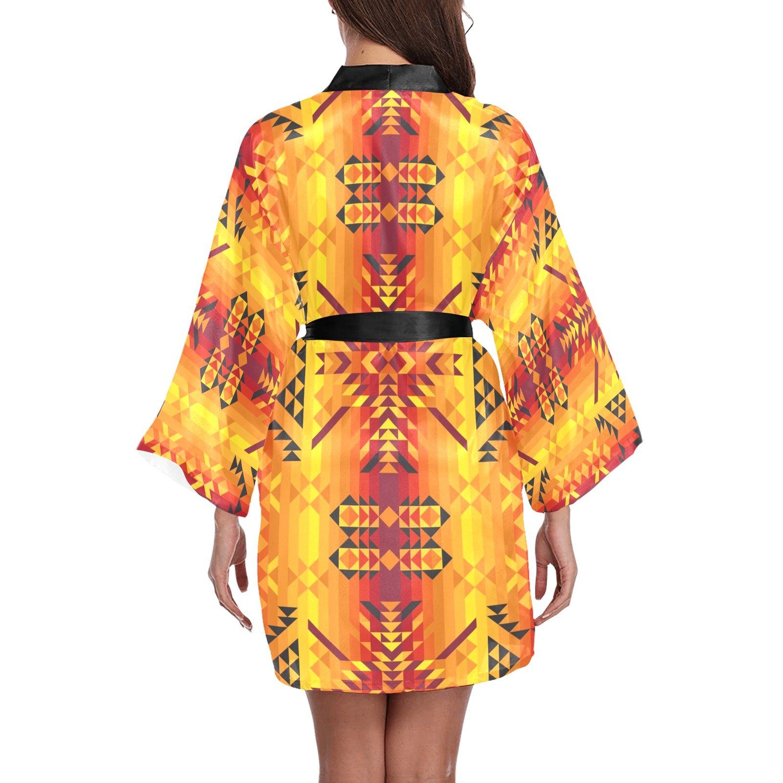 Desert Geo Yellow Red Long Sleeve Kimono Robe Long Sleeve Kimono Robe e-joyer 
