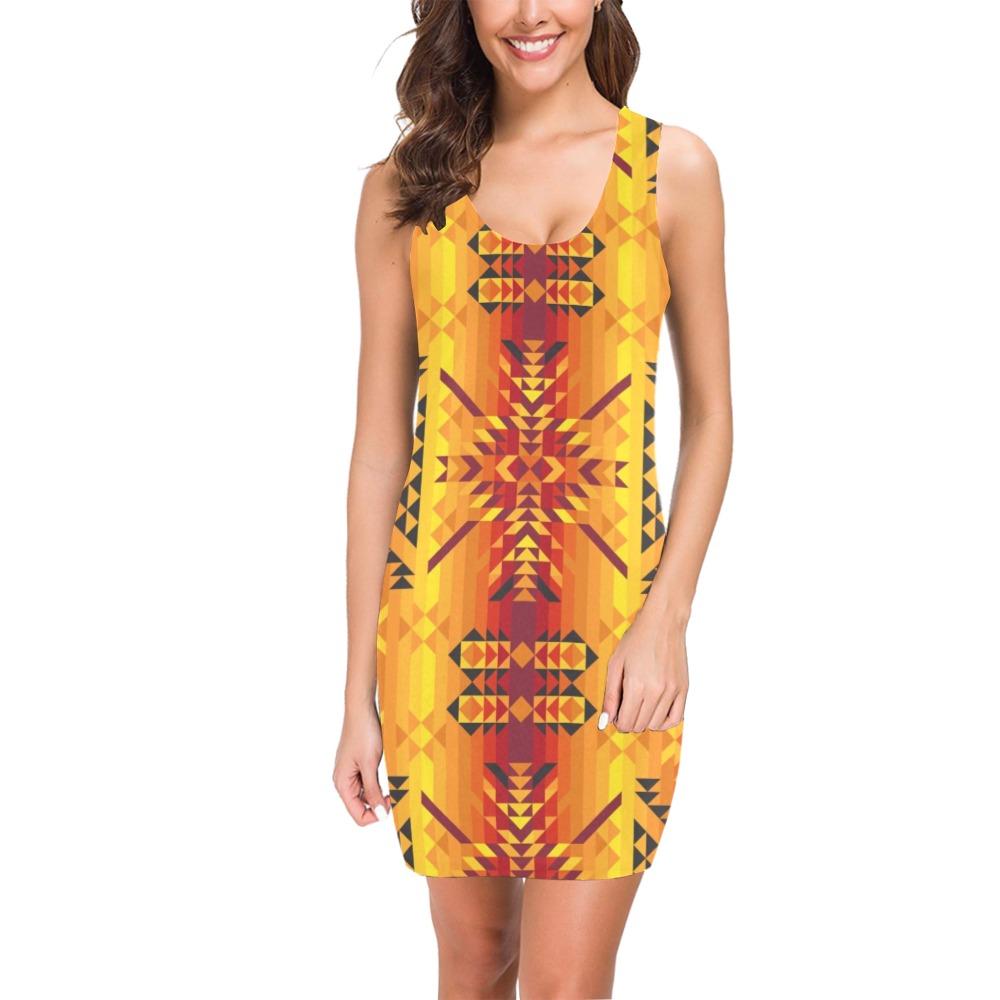 Desert Geo Yellow Red Medea Vest Dress (Model D06) Medea Vest Dress (D06) e-joyer 