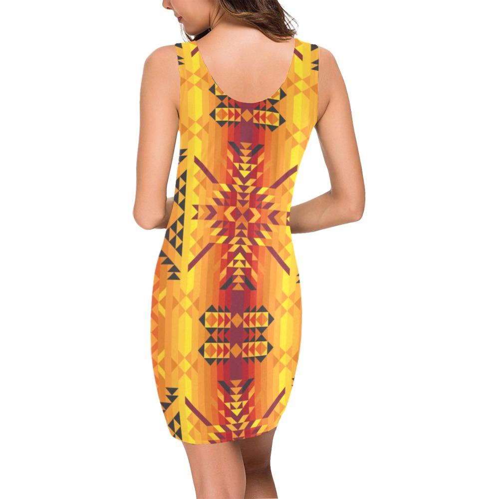 Desert Geo Yellow Red Medea Vest Dress (Model D06) Medea Vest Dress (D06) e-joyer 