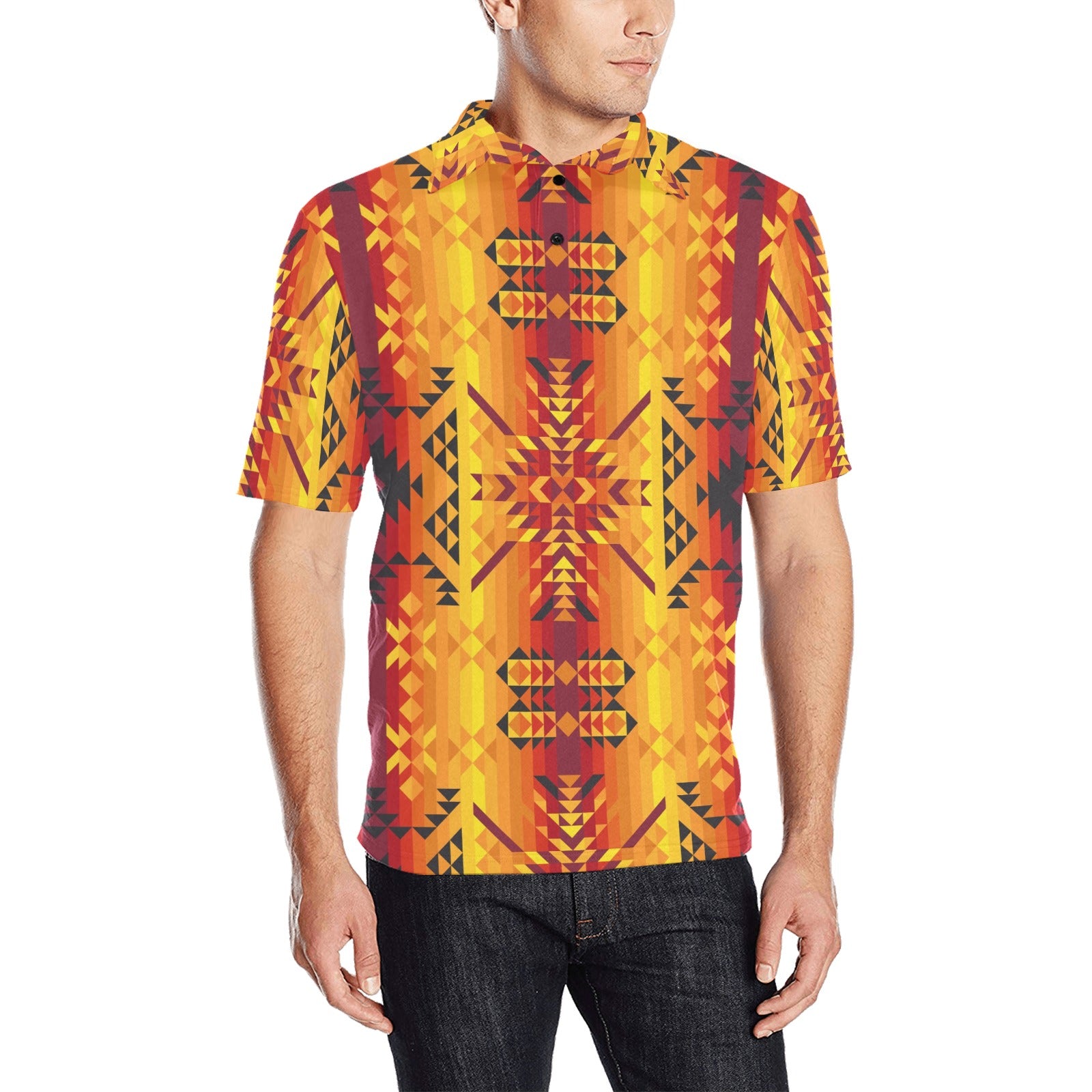 Desert Geo Yellow Red Men's All Over Print Polo Shirt (Model T55) Men's Polo Shirt (Model T55) e-joyer 