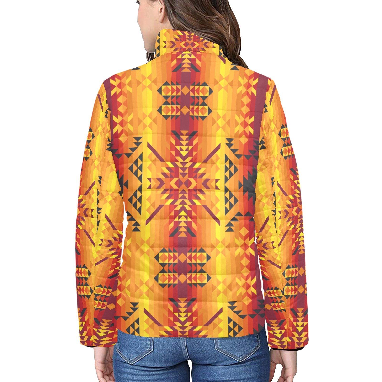 Desert Geo Yellow Red Women's Stand Collar Padded Jacket (Model H41) jacket e-joyer 