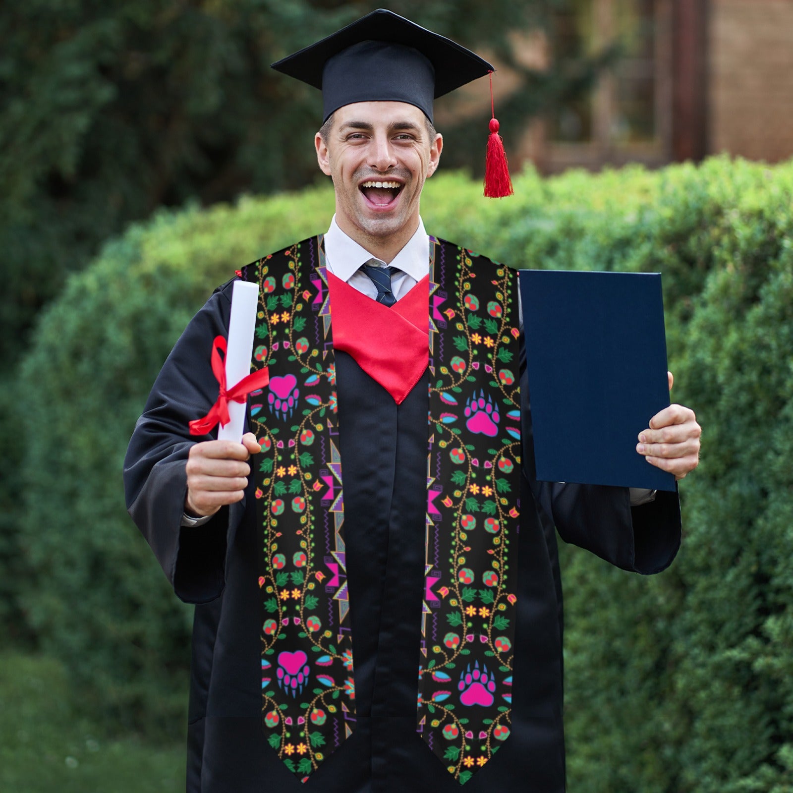 Geometric Floral Fall Black Graduation Stole