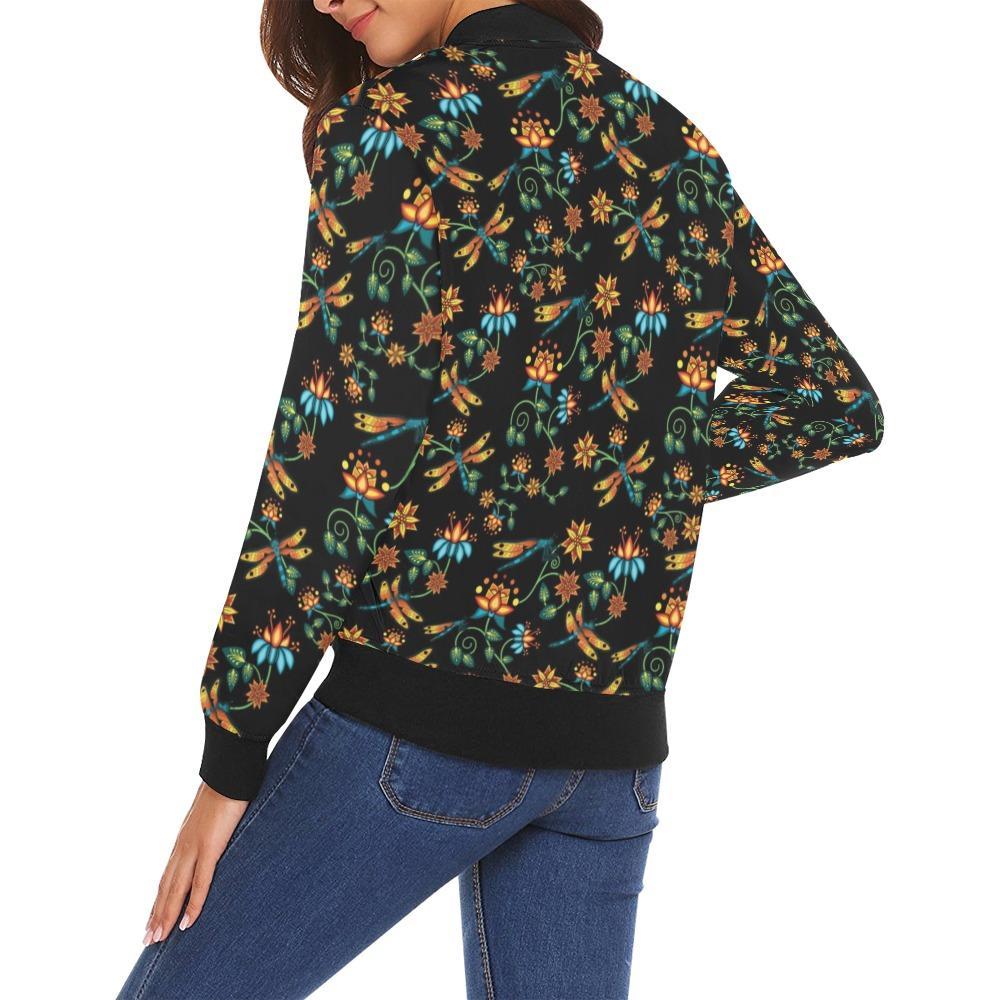 Dragon Lily Noir All Over Print Bomber Jacket for Women (Model H19) Jacket e-joyer 