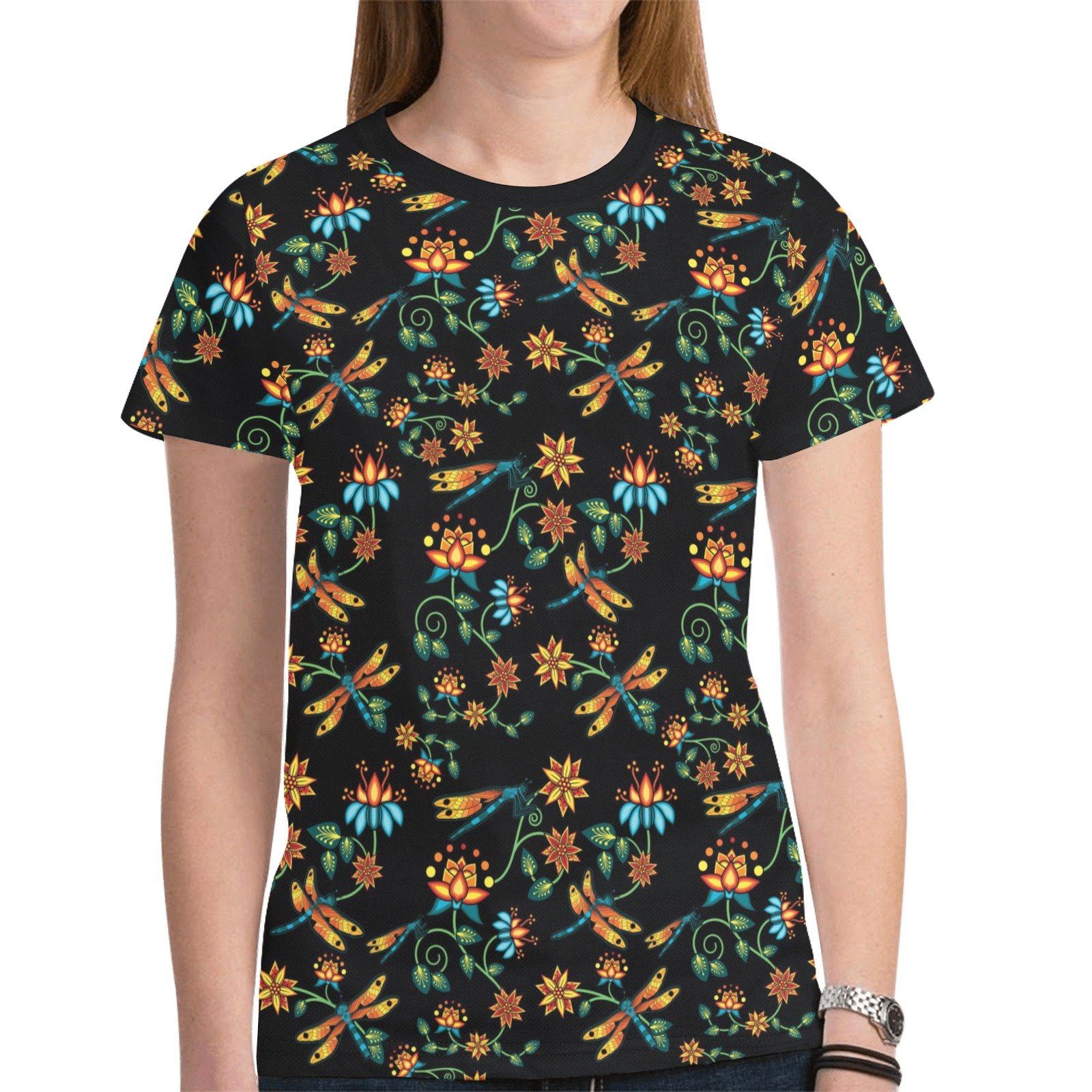 Dragon Lily Noir New All Over Print T-shirt for Women (Model T45) tshirt e-joyer 
