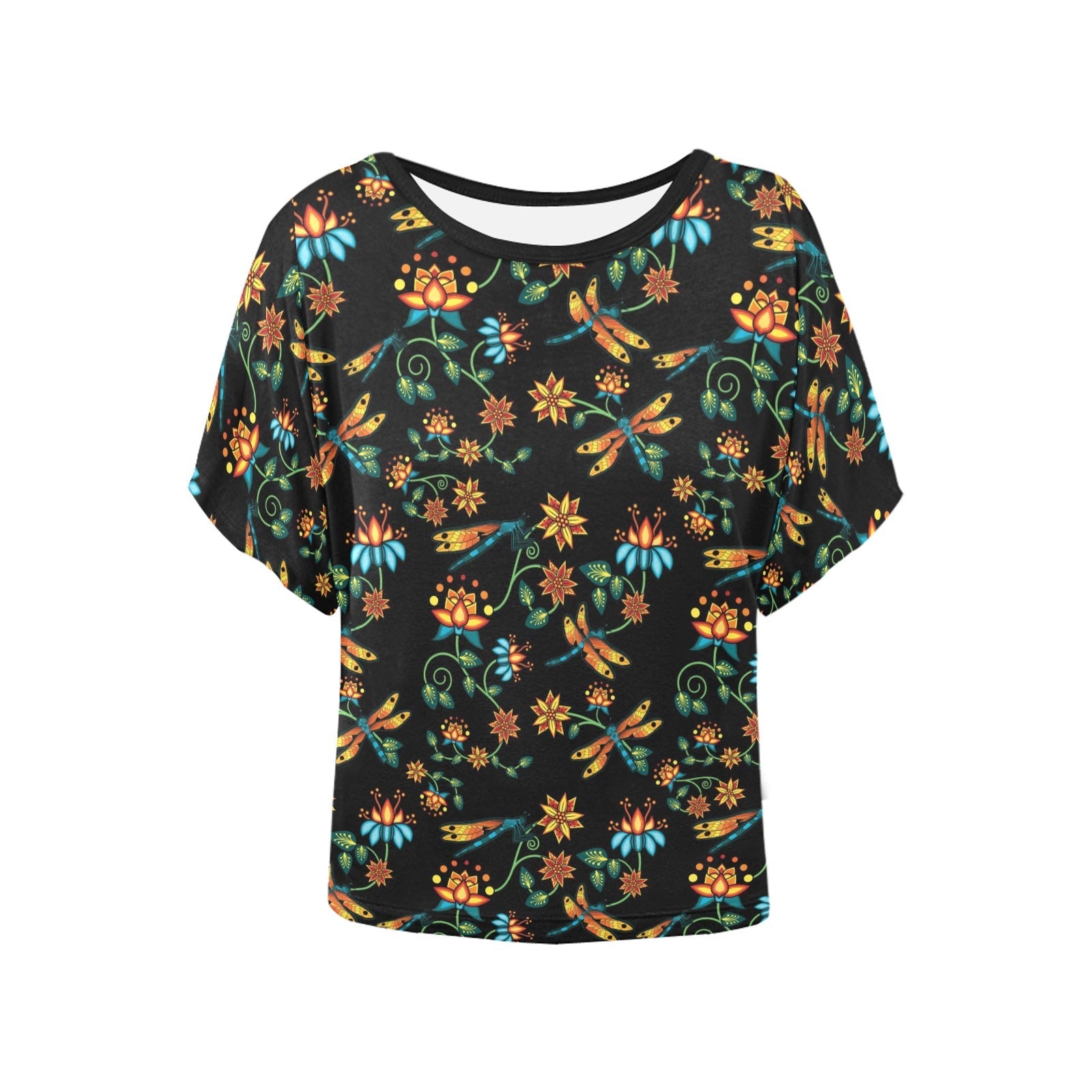 Dragon Lily Noir Women's Batwing-Sleeved Blouse T shirt (Model T44) Women's Batwing-Sleeved Blouse T shirt (T44) e-joyer 
