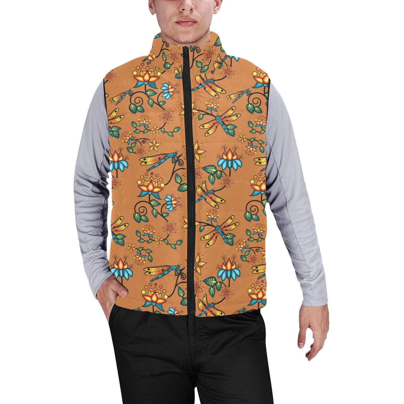 Dragon Lily Sierra Men's Padded Vest Jacket (Model H44) Men's Padded Vest Jacket (H44) e-joyer 