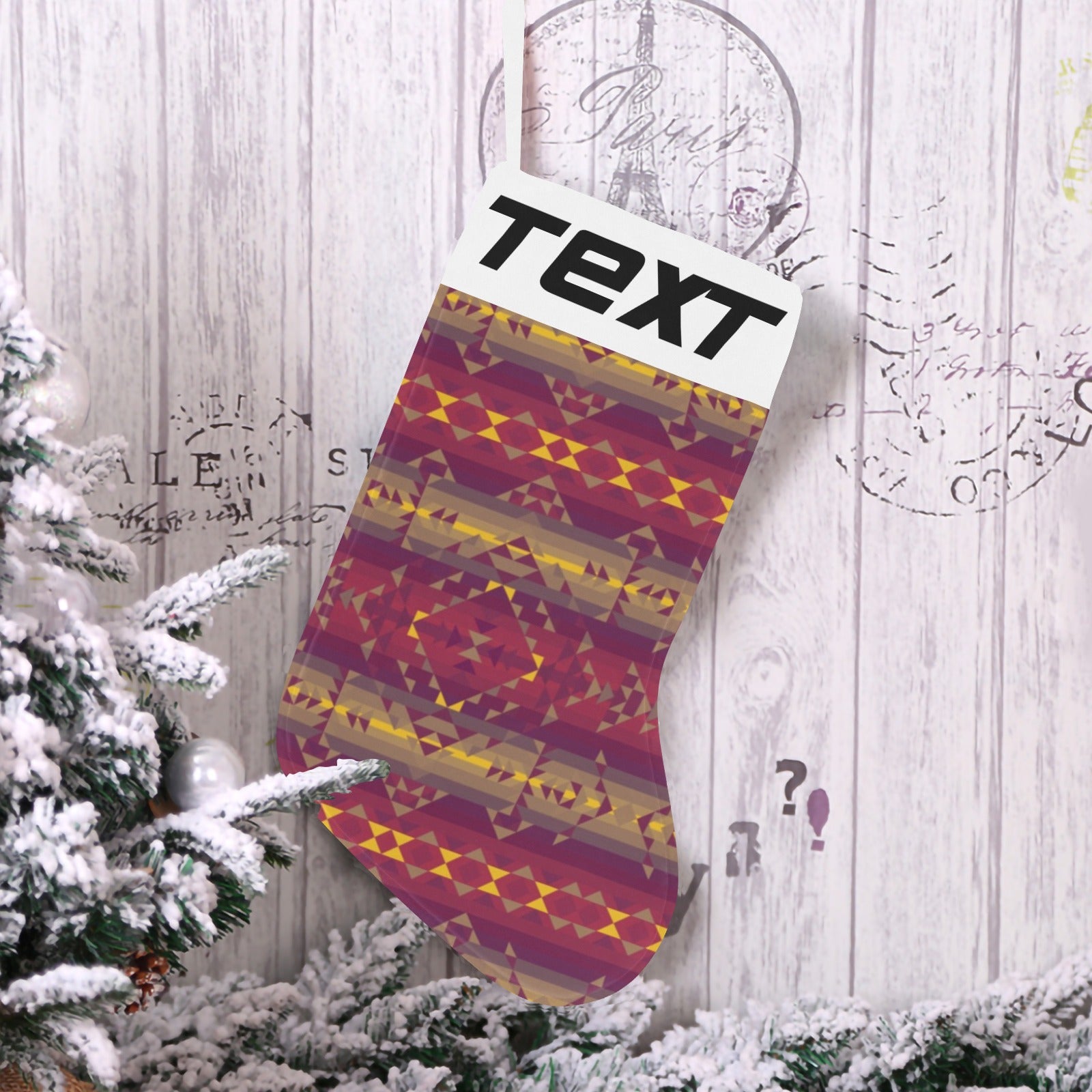 Gold Wool Christmas Stocking (Custom Text on The Top)