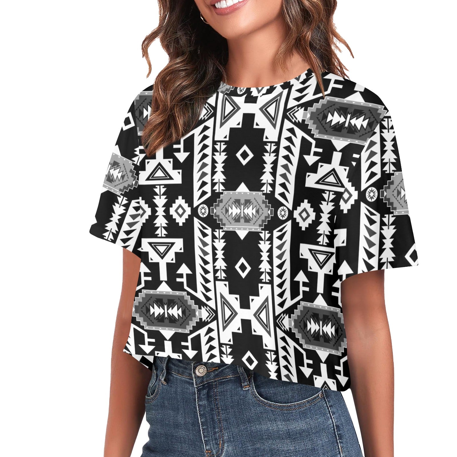 Chiefs Mountain Black and White Women's Cropped T-shirt